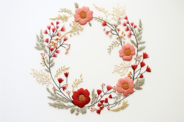 haftowane kwiaty na materiale